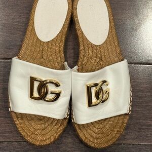 Dolce & Gabbana White and Gold Slide Sandals